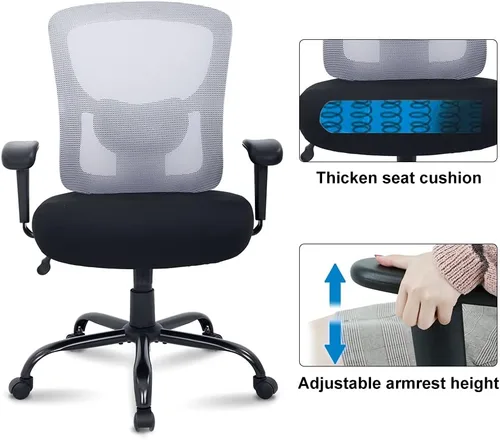 Vista 5 de Silla de oficina grande y alta, resistente, 400 libras, silla de escritorio para computadora con soporte lumbar, ergonómica, respaldo alto, silla