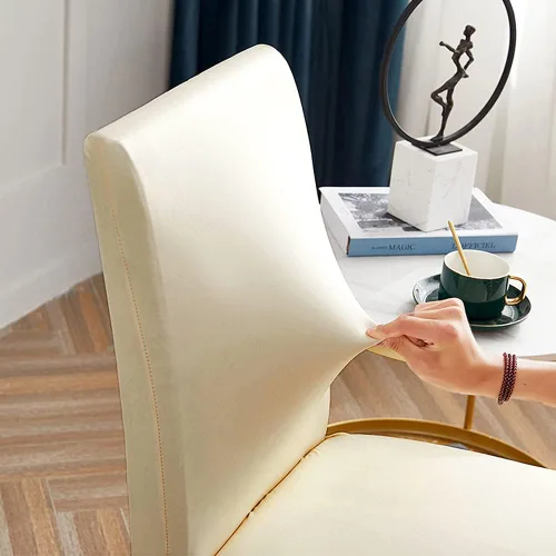 Vista 8 de Shukii Fundas elásticas para sillas de comedor, impermeables, de piel sintética, fundas protectoras universales para sillas de comedor, cocina Beige