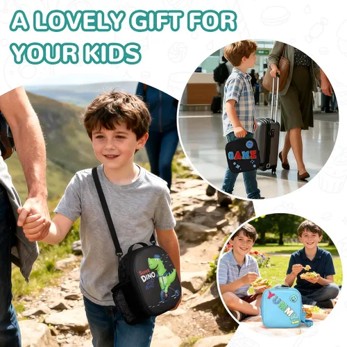 Vista 7 de Lonchera aislada para niños con correa de hombro ajustable impermeable, bolsa de almuerzo reutilizable para niñas y niños, bolsa térmica lavable
