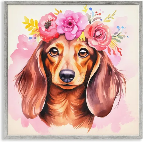 Vista 24 de Stupell Industries Retrato abstracto de perro enmarcado Giclée por Irena Orlov Marco negro