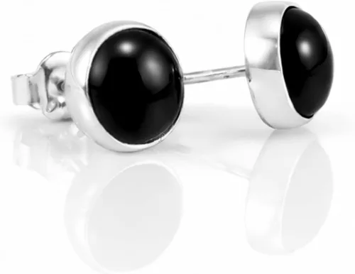 Vista 7 de Aretes de plata de ley 925 maciza hechos a mano con piedras preciosas redondas para mujeres y hombres, disponibles en piedras azules, negras