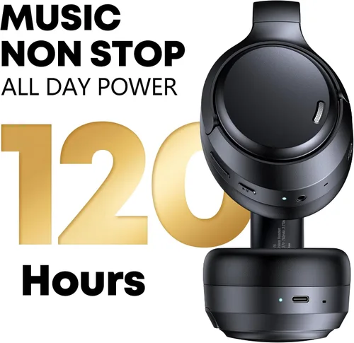 Vista 3 de Auriculares híbridos con cancelación activa de ruido, 120 horas de reproducción 6 ENC, micrófono de llamada transparente, auriculares inalámbricos