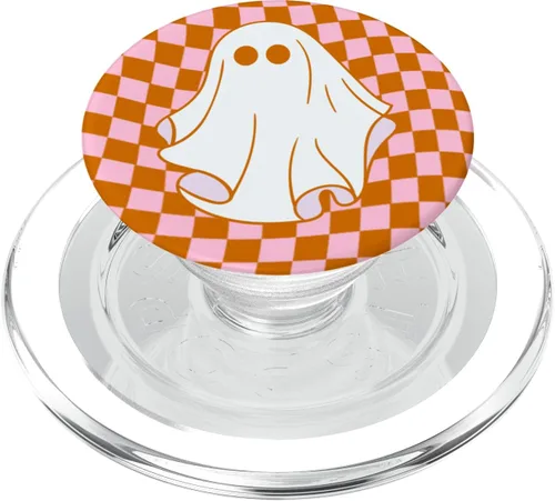 Vista 8 de Retro Groovy - Tablero de ajedrez a cuadros Ghost Halloween PopSockets intercambiables PopGrip