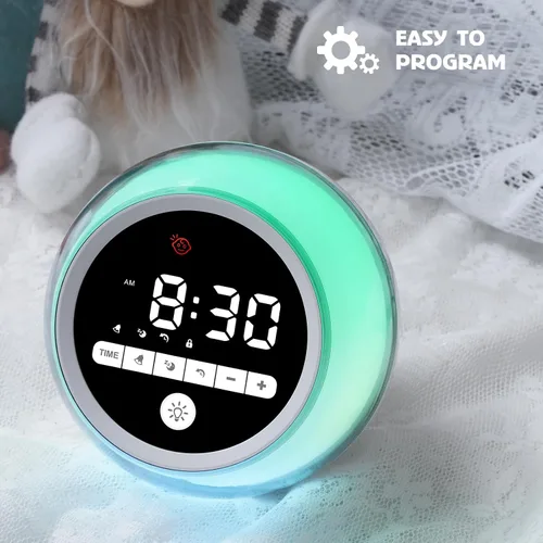 Vista 7 de Reloj despertador para niños, Ok to Wake Clock con luces nocturnas, temporizador de siesta, reloj de entrenamiento del sueño para niños pequeños