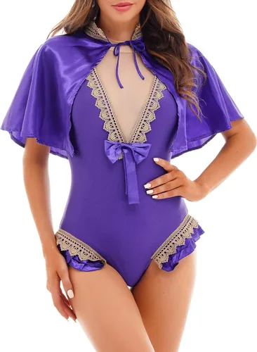 Vista 2 de FEESHOW Disfraz de disfraz de Halloween para mujer, traje de leotardo para cosplay