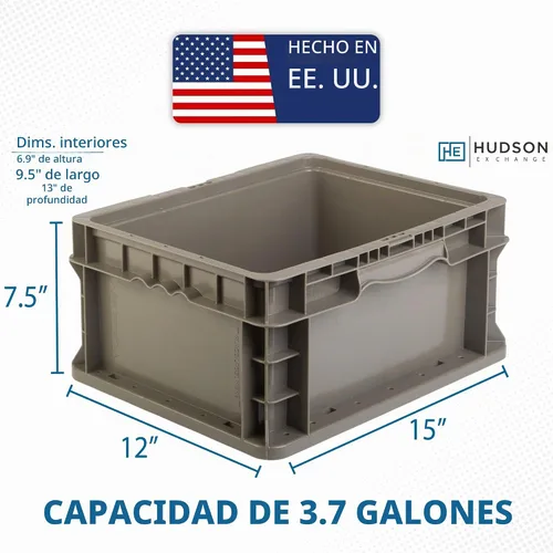 Vista 2 de Hudson Exchange - Paquete de 4 contenedores de almacenamiento rectos con mango de pared de 12 x 15 x 7.5 pulgadas, gris/marrón