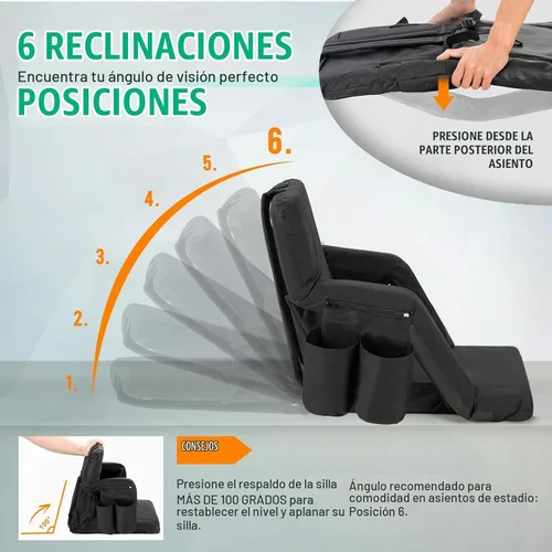 Vista 2 de Overmont 2 Piezas Asientos para Estadio con Soporte para la Espalda - Cojín Acolchado de 2.8'' Asiento Reclinable de Gradería de 6 Posiciones