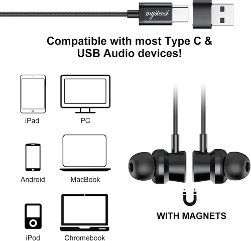 Vista 8 de Auriculares USB C con cable, auriculares intrauditivos para iPhone 16 15 Pro/iPad Pro/Samsung Galaxy S25/S24/S23 Ultra con micrófono, auriculares