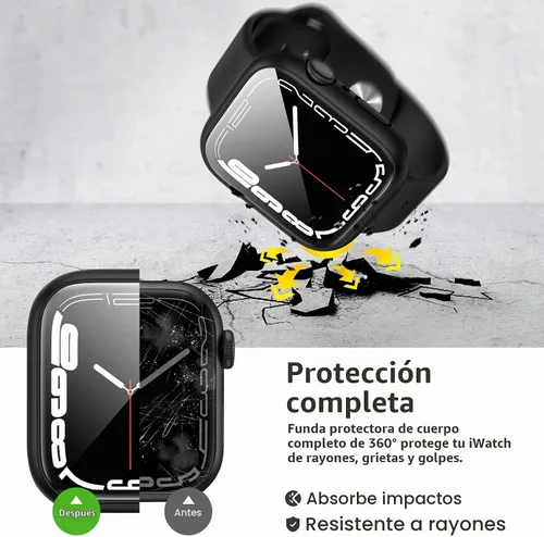 Vista 6 de Goton Funda impermeable 2 en 1 para Apple Watch, protector de pantalla para series 6/5/4, SE 3/2/1 de 40mm, cubierta frontal de vidrio protectora