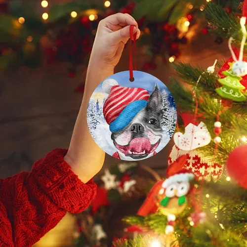 Vista 6 de Bonito adorno de perro travieso y travieso, adorno de Navidad colgante de bulldog francés, adorno de Navidad 2023 para árbol de Navidad, decoración