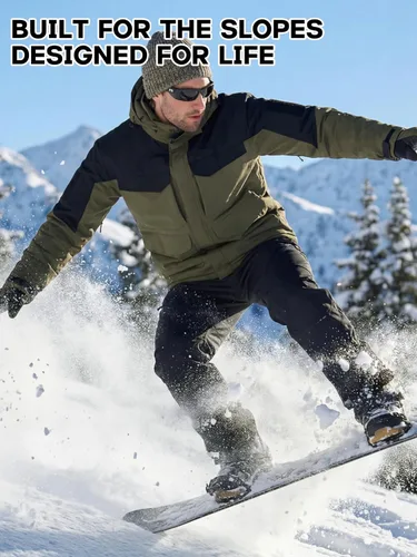 Vista 8 de FREE SOLDIER Chaqueta de esquí impermeable para hombre, abrigo cálido de invierno para nieve, snowboard con múltiples bolsillos, capucha desmontable