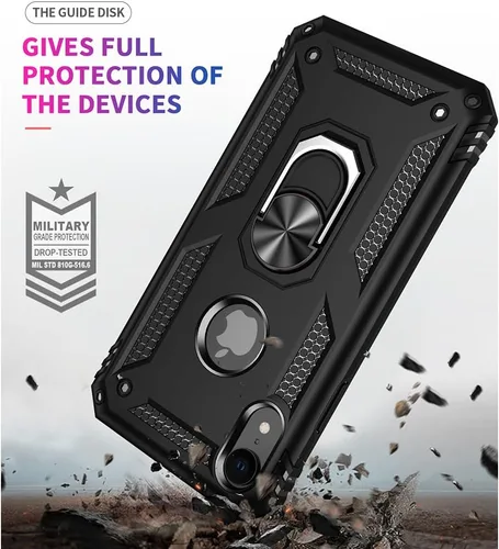 Vista 2 de Yiakeng Funda para iPhone XR, iPhone XR con protector de pantalla, fundas protectoras de grado militar con anillo para iPhone XR (negro)