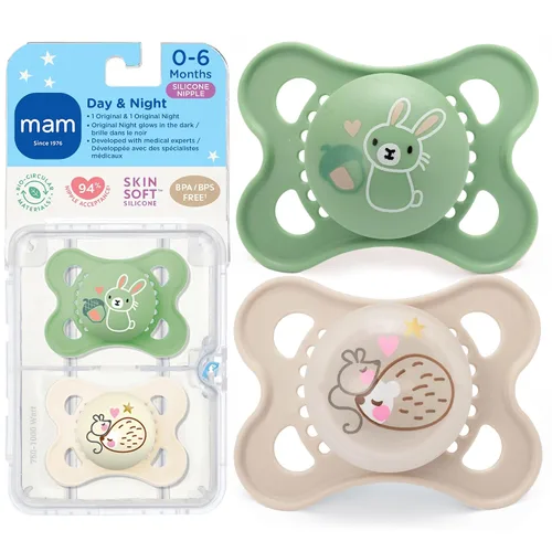 Vista 8 de MAM Chupetes Originales de Día y Noche, Chupete Binky de 0 a 6 Meses, Silicona Sin BPA, Brilla en la Oscuridad, Mejor para Bebés Recién Nacidos