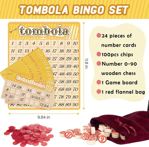 Vista 2 de Extguds Juego de bingo de Tombola, Vintage Tombola Italiano, Lotería rusa con número 1-90 para lotería, para hasta 24 jugadores