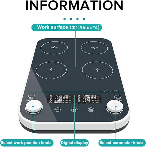 Vista 5 de Quadruple Magnetic Stirrer (4 * 1000ml),Synchronous/Asynchronous Control, Speed Regulation (50-1500rpm) + Timing (1min-24h)