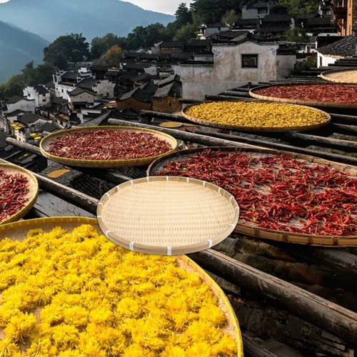 Vista 2 de NOLITOY Cesta tejida de bambú redonda para pan, cesta de comida plana de mimbre, cesta de frutas de mimbre poco profunda, cesta para servir