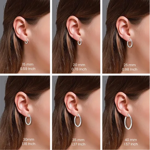 Vista 4 de Charmsy 925 Sterling Silver Hoop Earrings Lightweight 2.5mm Thick Round Italian Classic Hypoallergenic Hoop Earrings for Women Teen 15mm 20mm 25mm