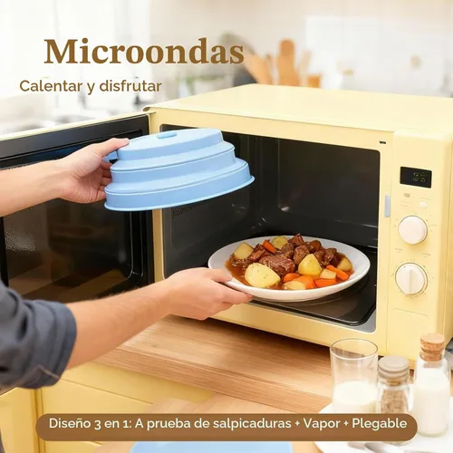 Vista 2 de Funda plegable para microondas con vaporizador de agua, cubierta de silicona para salpicaduras y tapa de vapor, 10 pulgadas, libre de BPA, apta