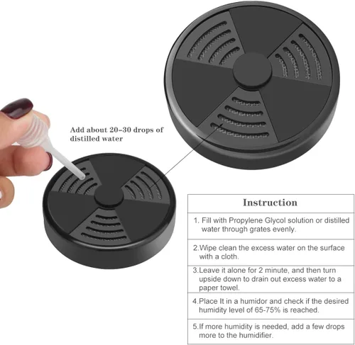 Vista 4 de Humidificador de puros TISFA, humidificadores ajustables para cigarros Humidificador portátil y redondo negro