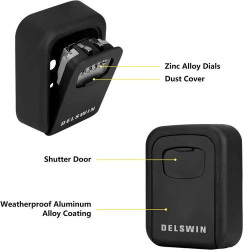 Vista 5 de DELSWIN Caja de bloqueo de llave de montaje en pared con combinación reiniciable de 4 dígitos, gran capacidad de 7 teclas resistente a la intemperie