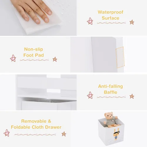 Vista 6 de HONEY JOY Organizador de almacenamiento de juguetes para niños, unidad de almacenamiento de madera con 2 cajas, estantería de exhibición para niños