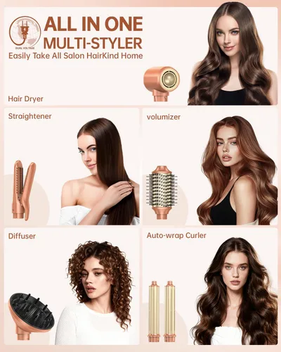 Vista 2 de Estilizador de aire caliente de 6 en 1 de webeauty [Doble voltaje], secador de pelo iónico negativo de alta velocidad con rizadores automáticos