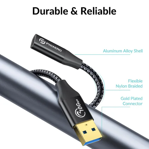 Vista 6 de PHIXERO [10Gbps] Adaptador USB C hembra a USB macho 3.1 Gen 2 (1 pie), adaptador USB A a USB C de carga rápida de 3A con transferencia de datos