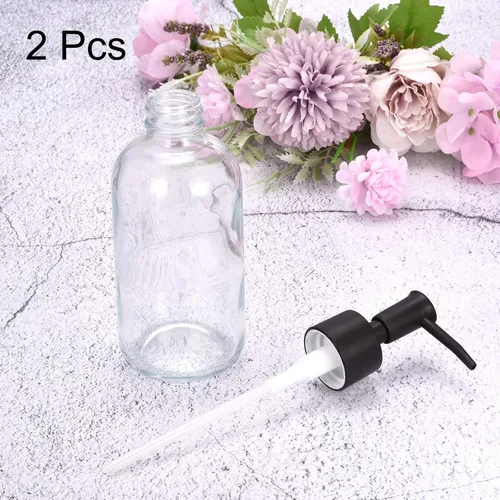 Vista 3 de uxcell Juego de dispensadores de jabón, dispensador de jabón de manos de vidrio de 8.5 onzas con bomba para cocina y baño, 2 unidades transparentes