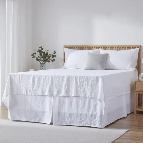 Vista 14 de Simple&Opulence Falda de cama de lino francés con volantes antipolvo clásicos de 14 pulgadas de caída, mezcla de algodón de lino y lino natural