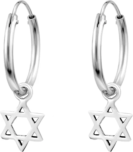 Vista 3 de AeraVida Aretes de aro simbólicos de plata de ley 925 con estrella judía de David Aretes de plata de ley con estrella de David para mujer Mini