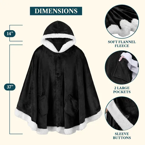 Vista 3 de PAVILIA Manta Vestible para Mujeres Adultas, Acogedora Manta Poncho Capa de Vellón de Felpa con Capucha, Chal Súper Suave, Manta Envolvente Angel
