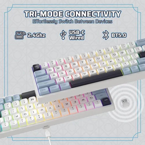 Vista 4 de LTC Nimbleback NB682 PRO - Teclado mecánico inalámbrico 65% con pantalla y perilla, 2.4 GBTUSB-C con cable RGB 68 teclas, amortiguador de 5 capas