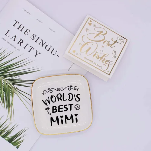 Vista 3 de Littlefa To My MiMi - Bandeja decorativa para anillos de cerámica para abuela, regalo significativo para abuela de nieto, regalo único para abuela