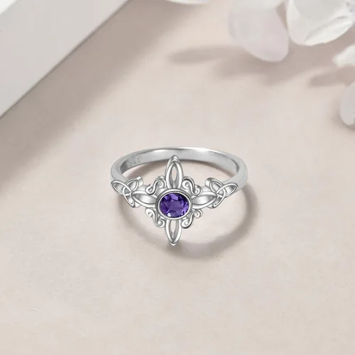 Vista 5 de YAFEINI Anillo de nudo de bruja de plata de ley 925, anillo de nudo de trinidad celta, joyería de nudo de bruja para mujer