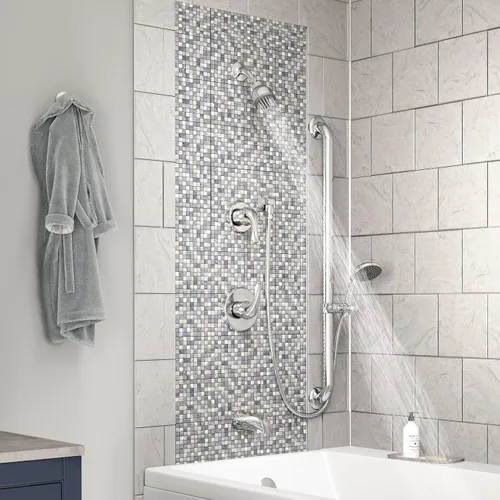 Vista 4 de Symmons 9606-PLR-1.5-TRM Origins - Bañera de 2 manijas y 1 regadera con 1 rociador de ducha de mano en cromo pulido (válvulas no incluidas)