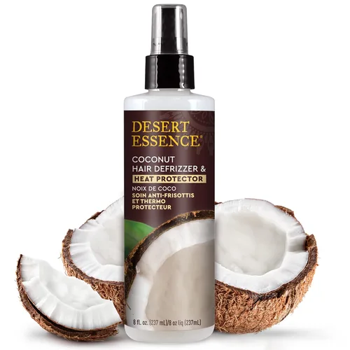 Vista 2 de Desert Essence Desfrizador de pelo de coco y protector de calor, 8 onzas líquidas, sin gluten, vegano, libre de crueldad, aceite de coco y extracto