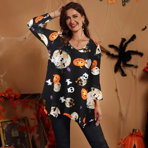 Vista 4 de LARACE Túnica femenina de talla grande, asimétrica, manga 34, camisas con cuello en V, blusa suelta para mallas