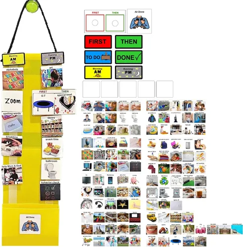 Vista 25 de Programa visual para niños – 133 tarjetas de plástico duraderas con imágenes y monedas con lazo suave Tabla de rutina diaria y recompensas por