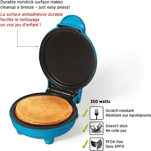 Vista 5 de Starfrit Mini máquina para hacer panqueques, antiadherente de 4 pulgadas, 350 W, color azul