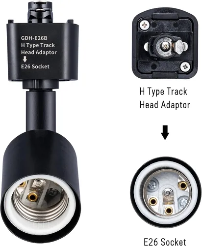 Vista 3 de mirrea H Type Track Lighting Head to E26 Adaptador de base de tornillo mediano Dirección de luz ajustable Paquete de 12 (negro)