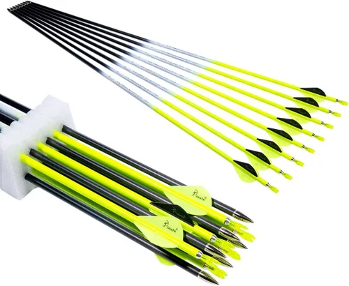 Vista 8 de Archery Carbon Arrow 28 29 30 inch 300 340 350 400 Spine Practice Hunting Arrows for Compound Recurve Bow 12PCS
