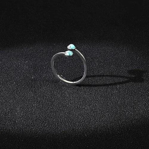 Vista 3 de Silver Open Ring Adjustable Statement Ring with Turquoise Obsidian Jewelry for Women Beautiful Double Gemstone Ring for Gift
