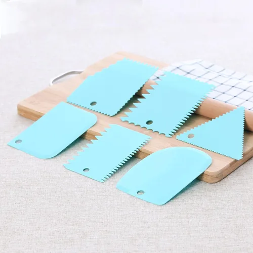 Vista 3 de 6 piezas de raspador de pastel decorando peine y glaseado más suave reutilizable pan crema pizza cortador azul