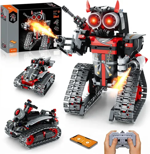 Vista 10 de Kit de construcción de robot STEM, 3 en 1 juguetes robóticos controlados por control remoto y aplicación, set de bloques de construcción de robots
