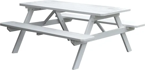 Vista 22 de Amish-Made - Mesa de picnic rectangular de pino para exteriores de 44 pulgadas con bancos adjuntos, color negro Negro (Black Paint)
