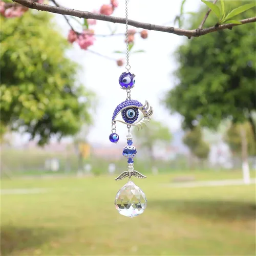 Vista 7 de Atrapasoles de ángel azul para decoración de mal de ojo, dije de mal de ojo colgante para ventana de coche, regalo de Navidad, decoración del hogar