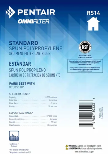 Vista 4 de Pentair OMNIFilter RS14 Filtro de agua para sedimentos, 10 pulgadas, cartucho de filtro de repuesto de sedimentos de polipropileno hilado