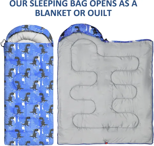 Vista 7 de Sacos de dormir para niños - Sacos de dormir para acampar con bolsa de transporte - Saco de dormir compacto para senderismo, mochilero para 3 Azul