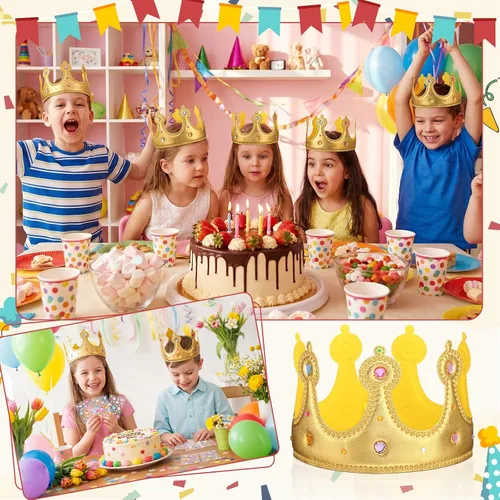 Vista 6 de Yaomiao 44 coronas de espuma de cumpleaños para niños, tiaras de princesa, sombrero de rey, kits de calcomanías de diamantes a granel