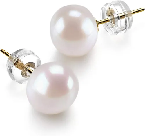 Vista 3 de PAVOI - Aretes de perlas AAA+ cultivadas de agua dulce, color blanco, oro de 14quilates